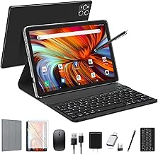 Android Tablet 2026 Latest 10 inch Tablet with Keyboard,128GB ROM 16GB RAM TF1TB Expand,Octa-Core,5GWiFi,1080FHD,13MP+8MPCamera,Bluetooth5.0,GPS,Mouse,Case,Black