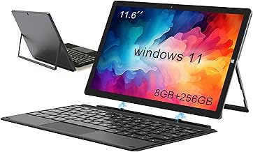 Windows Tablet with Keyboard, 11.6 inch 2-in-1 Tablets Laptops Touchscreen Windows 11, Intel Celeron, 1920 * 1080 IPS 8GB RAM 256GB EMMC 2.4G/5G WiFi Bluetooth HDMI USB